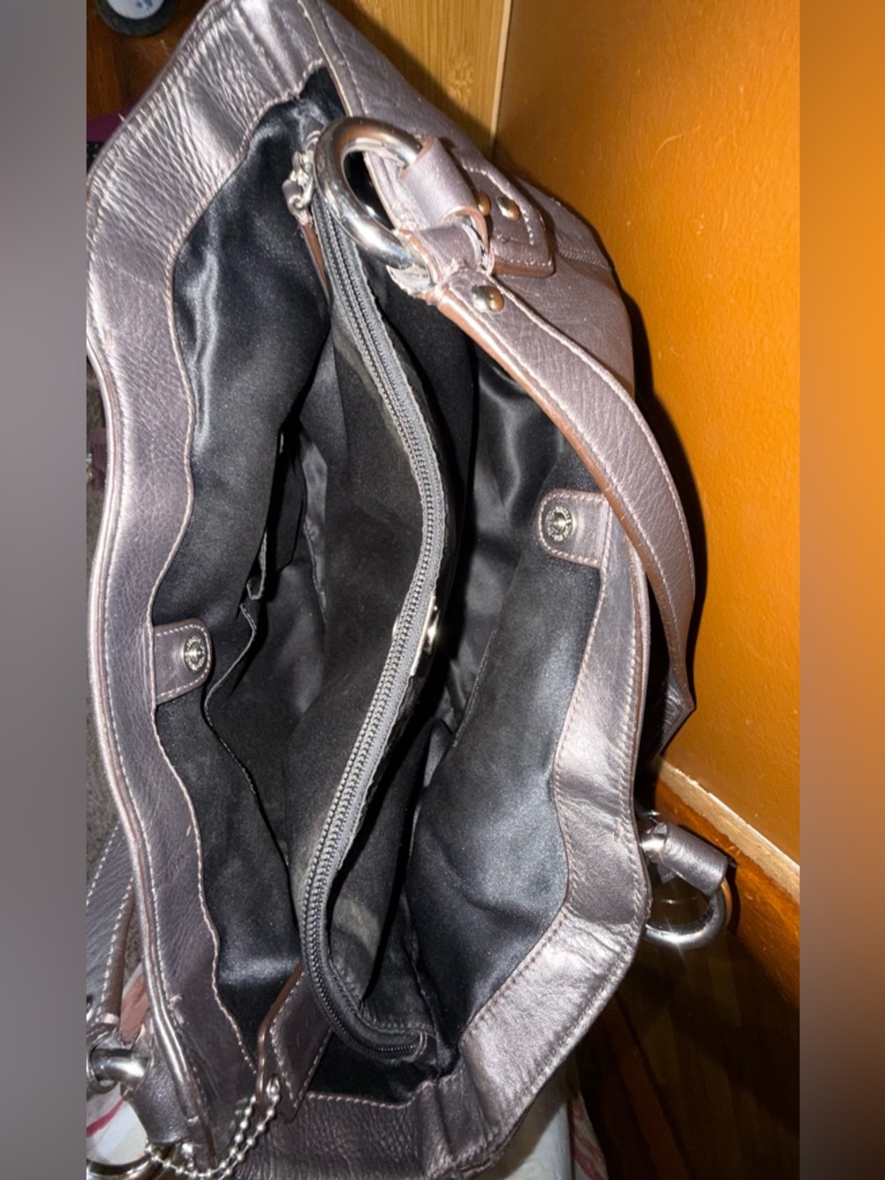 Coach Black Leather Shoulder Tote with Front Buckle Pocket - Picture 5 of 12